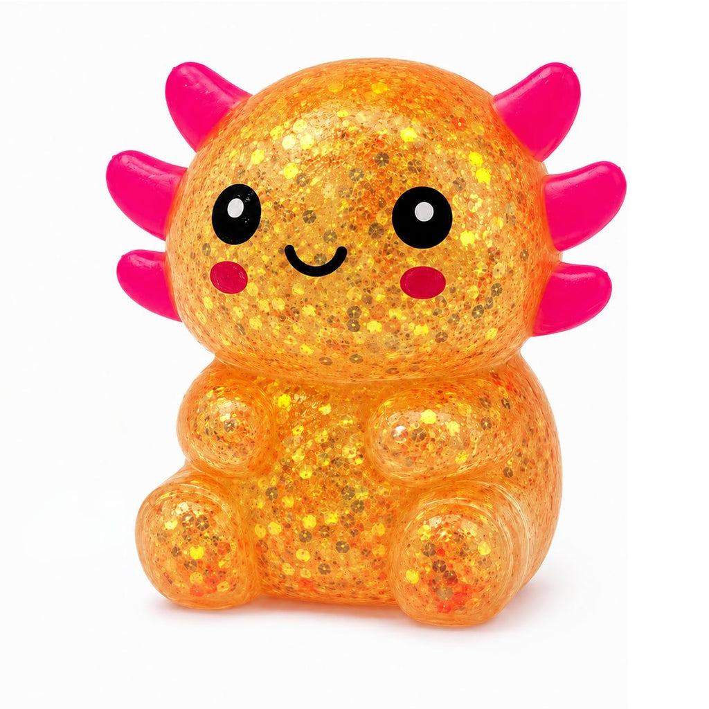 Squishy Fidget Toy – Fun Squeeze Toy in Cute Designs – Sitting Axolotl – Orange