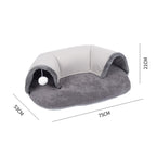 Oval cat tunnel bed with soft plush mat and hanging ball – view 5
