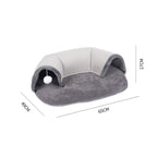 Oval cat tunnel bed with soft plush mat and hanging ball – view 2