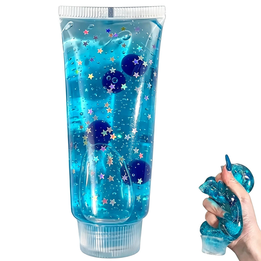 Squishy Fidget Toy – Fun Squeeze Toy in Cute Designs – Glitter Squeeze Tube – Blue