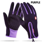 Purple winter gloves colour option, front and back