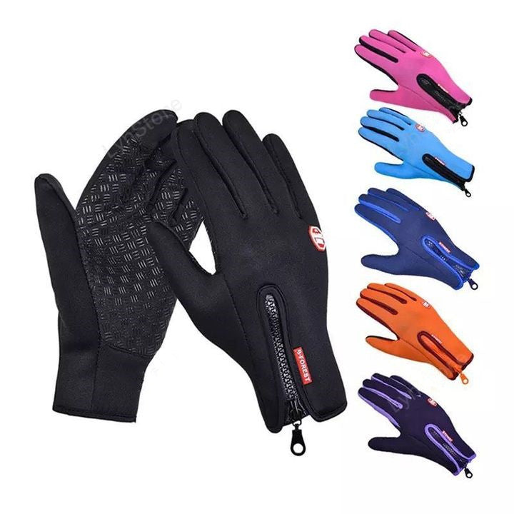 Black winter gloves with five colour options including pink, blue and purple