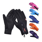 Black winter gloves with five colour options including pink, blue and purple