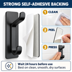 4 Pack Self Adhesive Double Wall Hooks – No Drill Black Aluminium Coat, Towel & Key Hooks for Bathroom, Kitchen & Bedroom