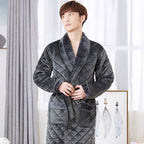 Man wearing the dark quilted fleece dressing gown