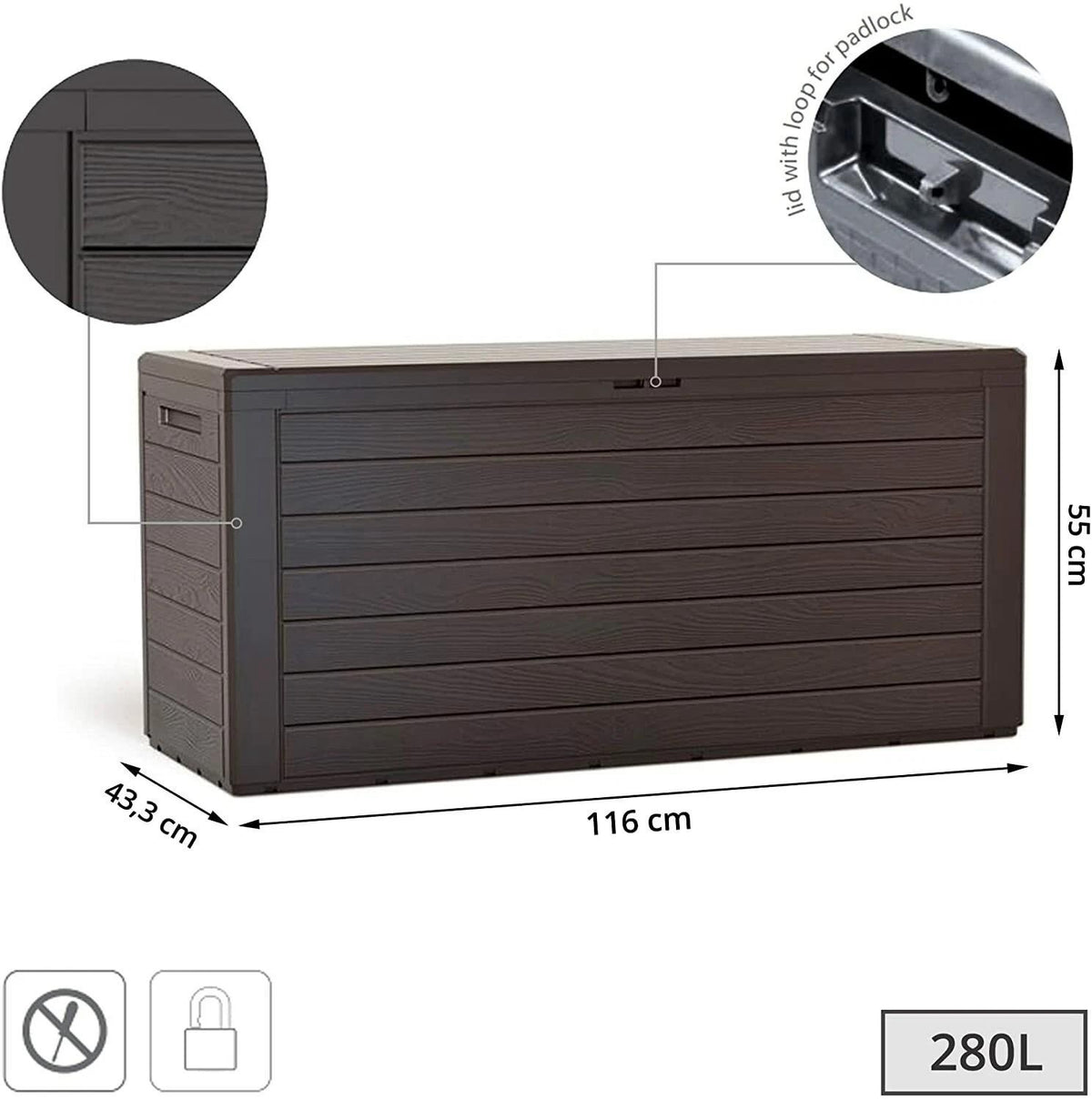 Large Outdoor Garden Storage Box – Weather-Resistant Deck Box with Lid