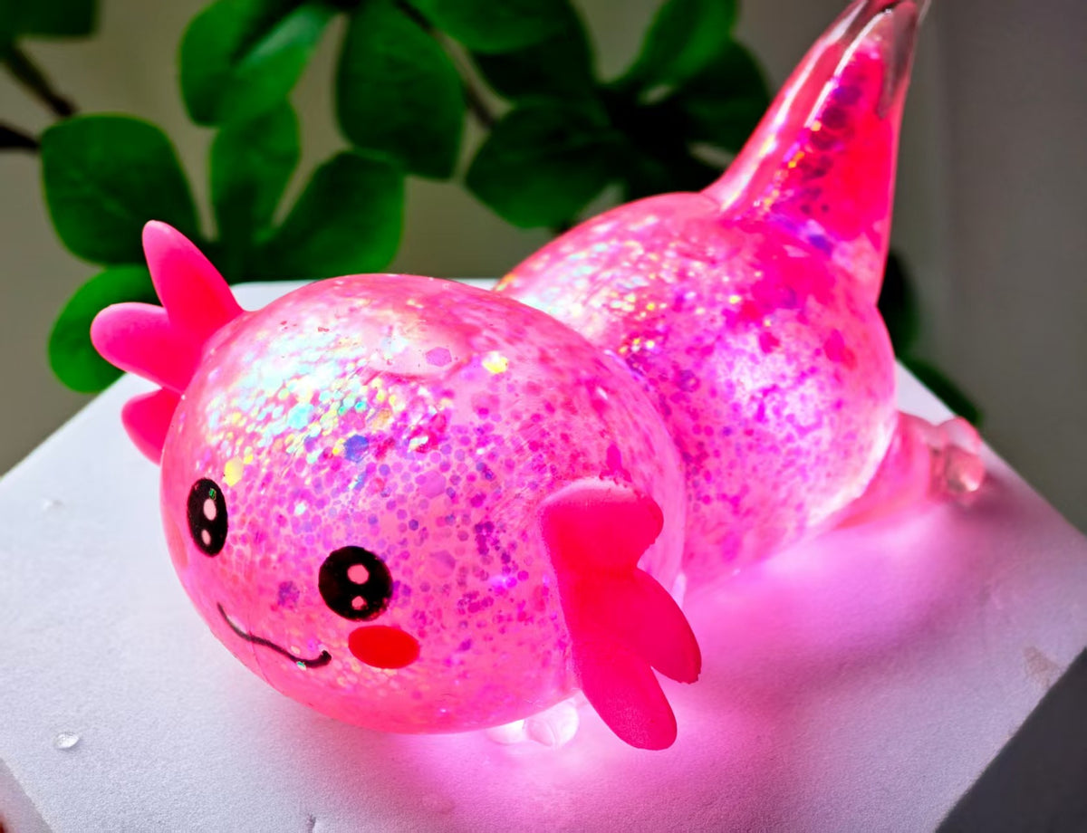 Squishy Fidget Toy – Fun Squeeze Toy in Cute Designs – Lying Axolotl – Pink