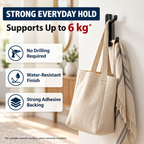 4 Pack Self Adhesive Double Wall Hooks – No Drill Black Aluminium Coat, Towel & Key Hooks for Bathroom, Kitchen & Bedroom