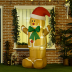 HOMCOM 6ft Christmas Inflatable Gingerbread Man & Santa Hat w/ LED Lights