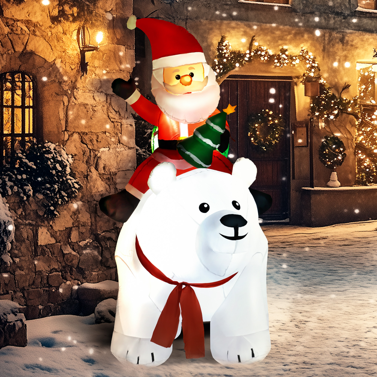 Outsunny 6.6FT Christmas Inflatable Santa Claus w/ Polar Bear for Graden