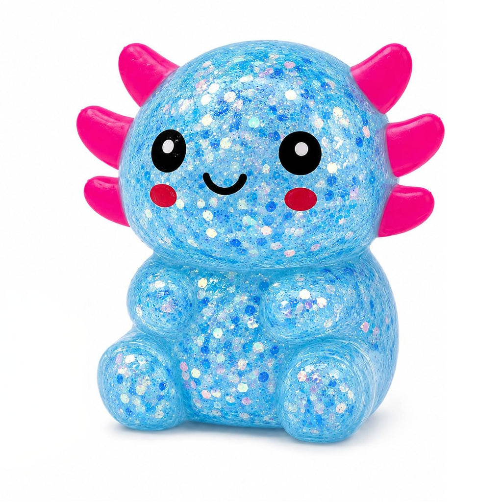 Squishy Fidget Toy – Fun Squeeze Toy in Cute Designs – Sitting Axolotl – Blue