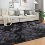 Dark grey fluffy shaggy tie-dye rug – view 2