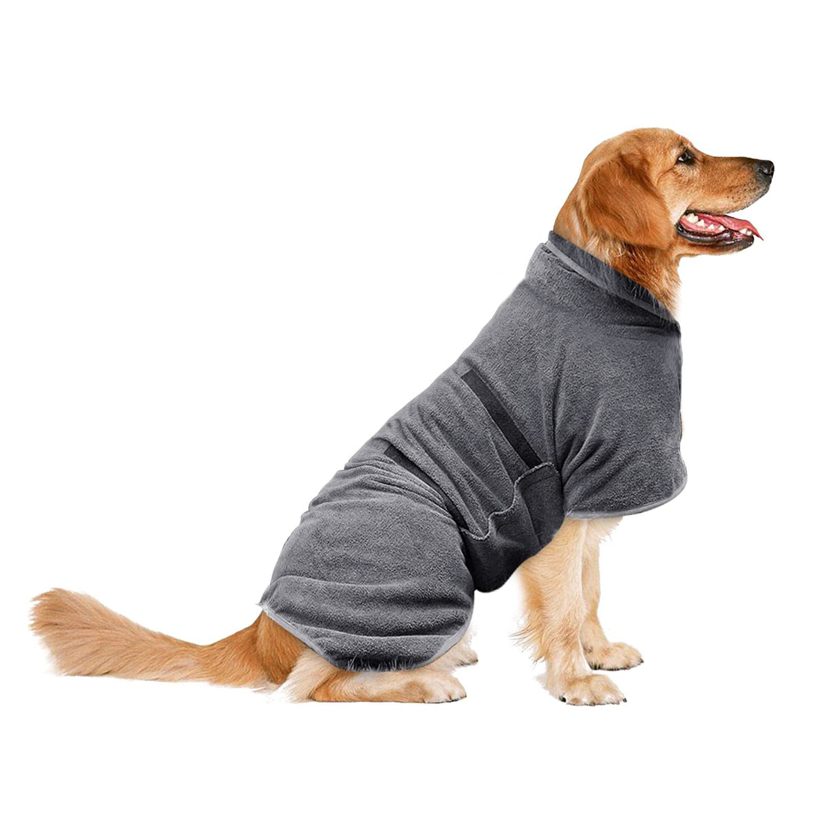 Dog wearing a pet bathrobe drying towel – view 5