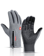 Grey winter gloves showing zip back and textured palm