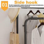 Double-Rail Clothes Rack on Wheels with Shoe Shelves & Side Hooks – Black