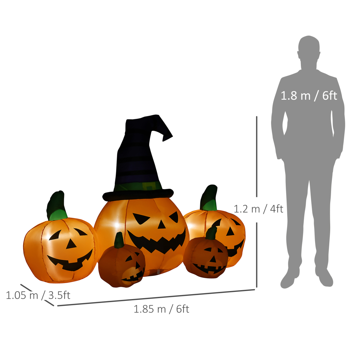 6ft Inflatable Halloween Large Pumpkin Hat with Four Small Pumpkins Blow-Up LED