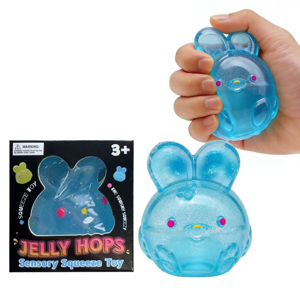 Squishy Fidget Toy – Fun Squeeze Toy in Cute Designs – Jelly Bunny – Blue