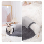 Oval cat tunnel bed with soft plush mat and hanging ball – view 3