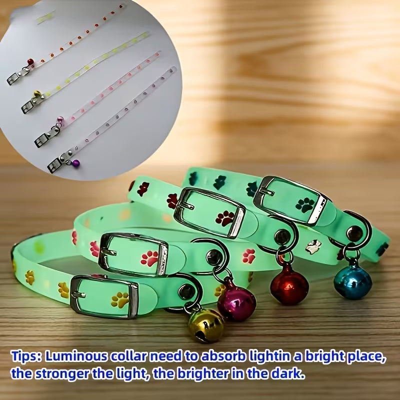 1pc Glowing Pet Collar with Paw Print Design – Luminous Night Safety Collar for Small Dogs and Cats