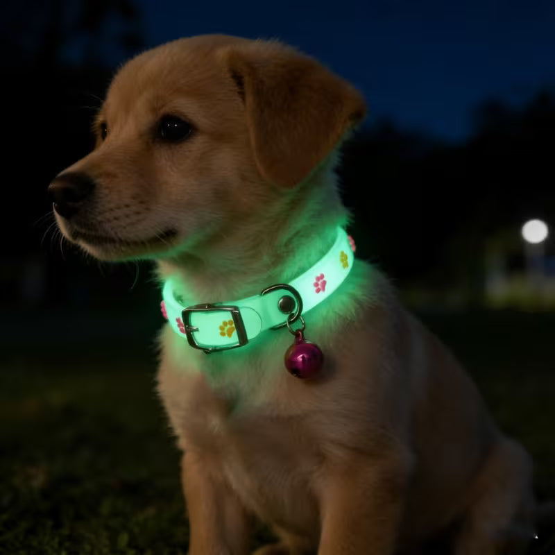 1pc Glowing Pet Collar with Paw Print Design – Luminous Night Safety Collar for Small Dogs and Cats