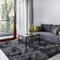 Dark grey fluffy shaggy tie-dye rug