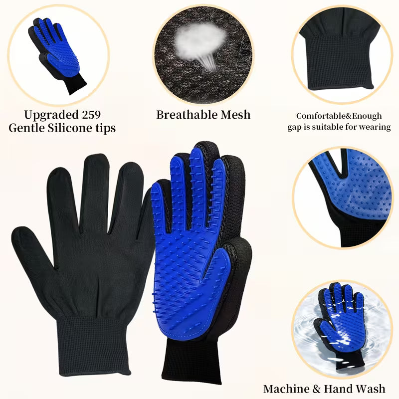 Pet Grooming Gloves for Dogs and Cats – Deshedding, Massage and Loose Fur Removal