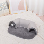 Oval cat tunnel bed with soft plush mat and hanging ball – view 6