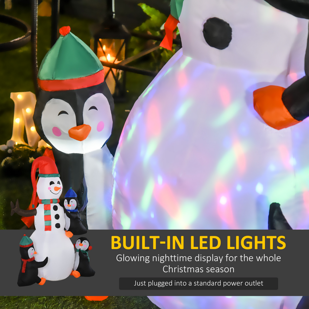 6ft Inflatable Christmas Snowman with Three Penguins LED Outdoor Yard Deco