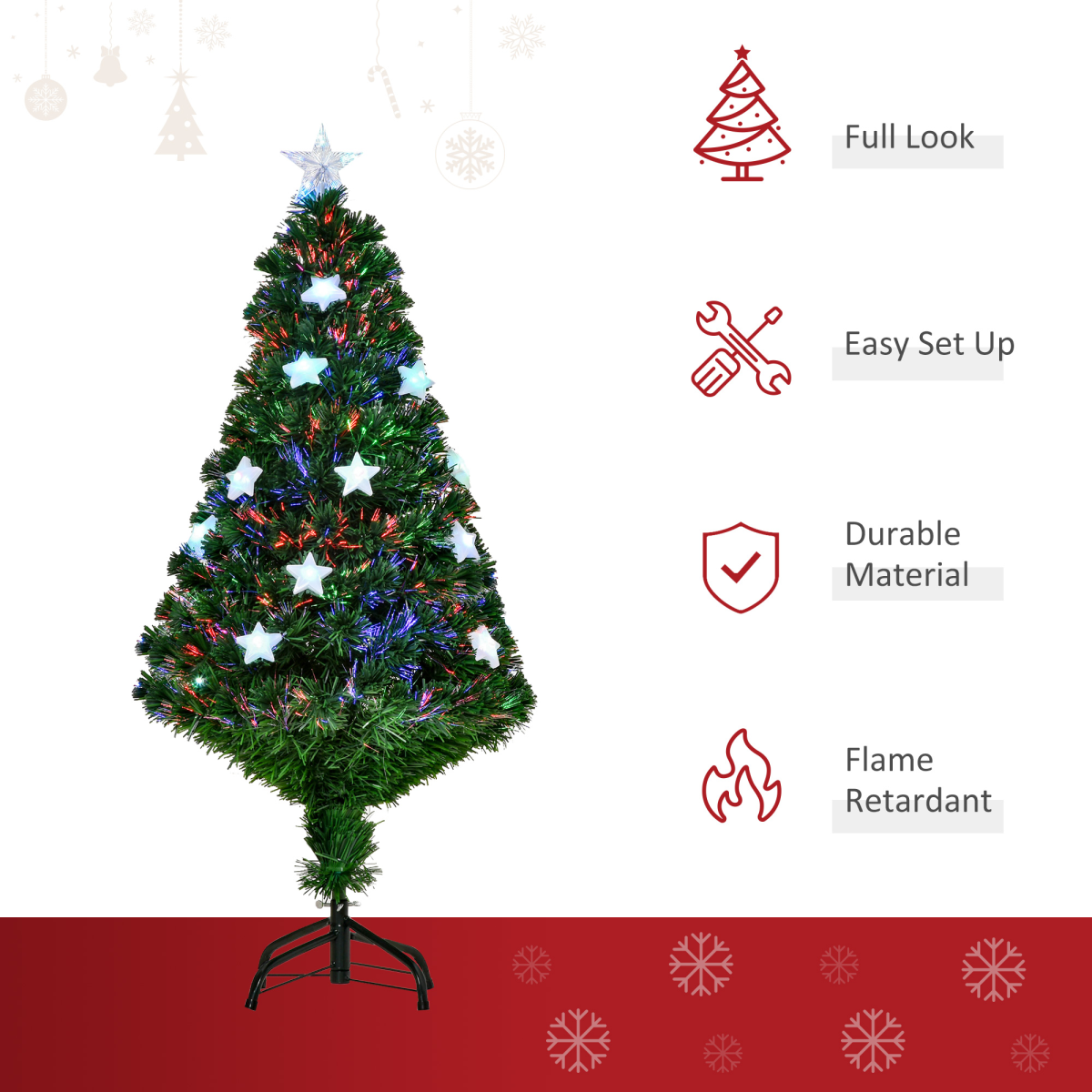 4FT Prelit Artificial Christmas Tree Fibre Star Xmas LED Light Indoor Green