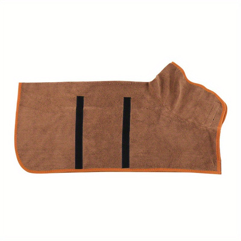 Dog wearing a pet bathrobe drying towel – view 2