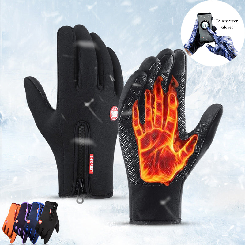 Touchscreen winter gloves in black on a snowy background with colour options