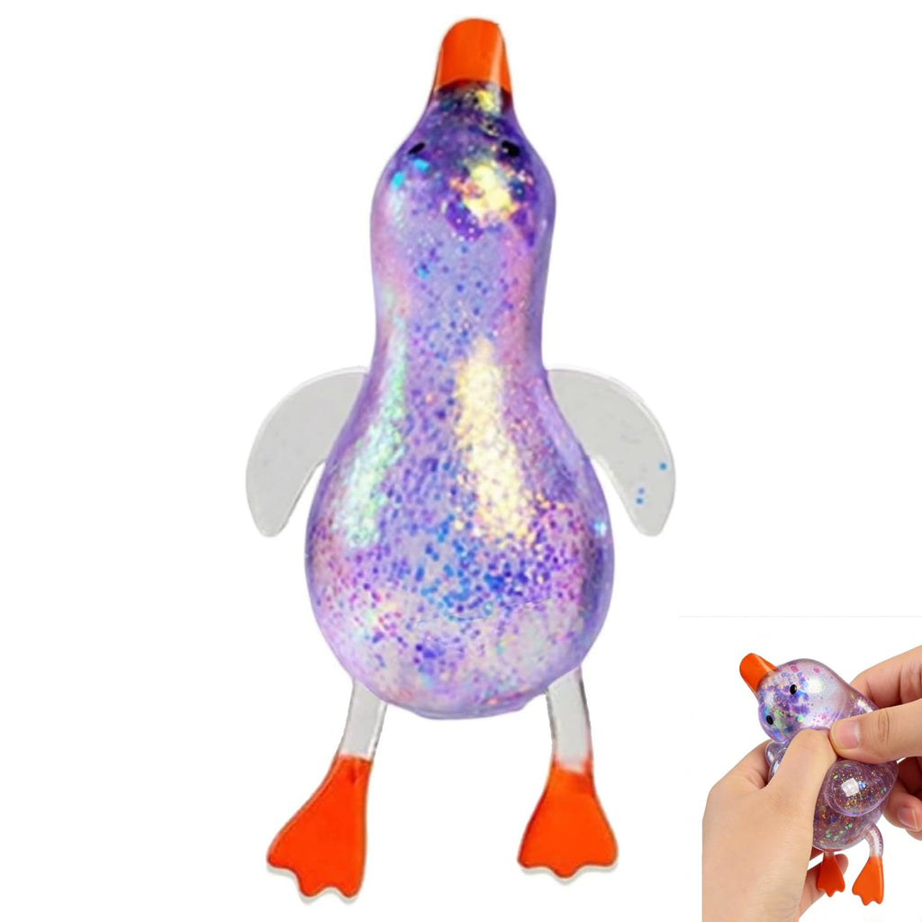 Squishy Fidget Toy – Fun Squeeze Toy in Cute Designs – Glitter Duck – Purple