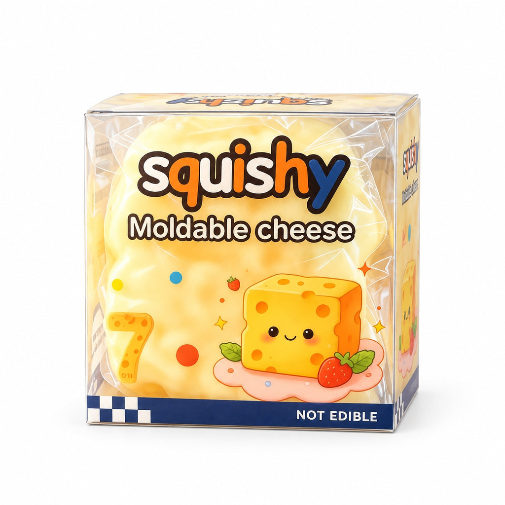 Squishy Fidget Toy – Fun Squeeze Toy in Cute Designs – Mouldable Cheese – Yellow