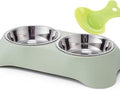 Green double dog bowl with stainless steel bowls