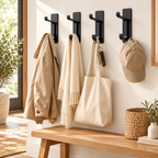 4 Pack Self Adhesive Double Wall Hooks – No Drill Black Aluminium Coat, Towel & Key Hooks for Bathroom, Kitchen & Bedroom