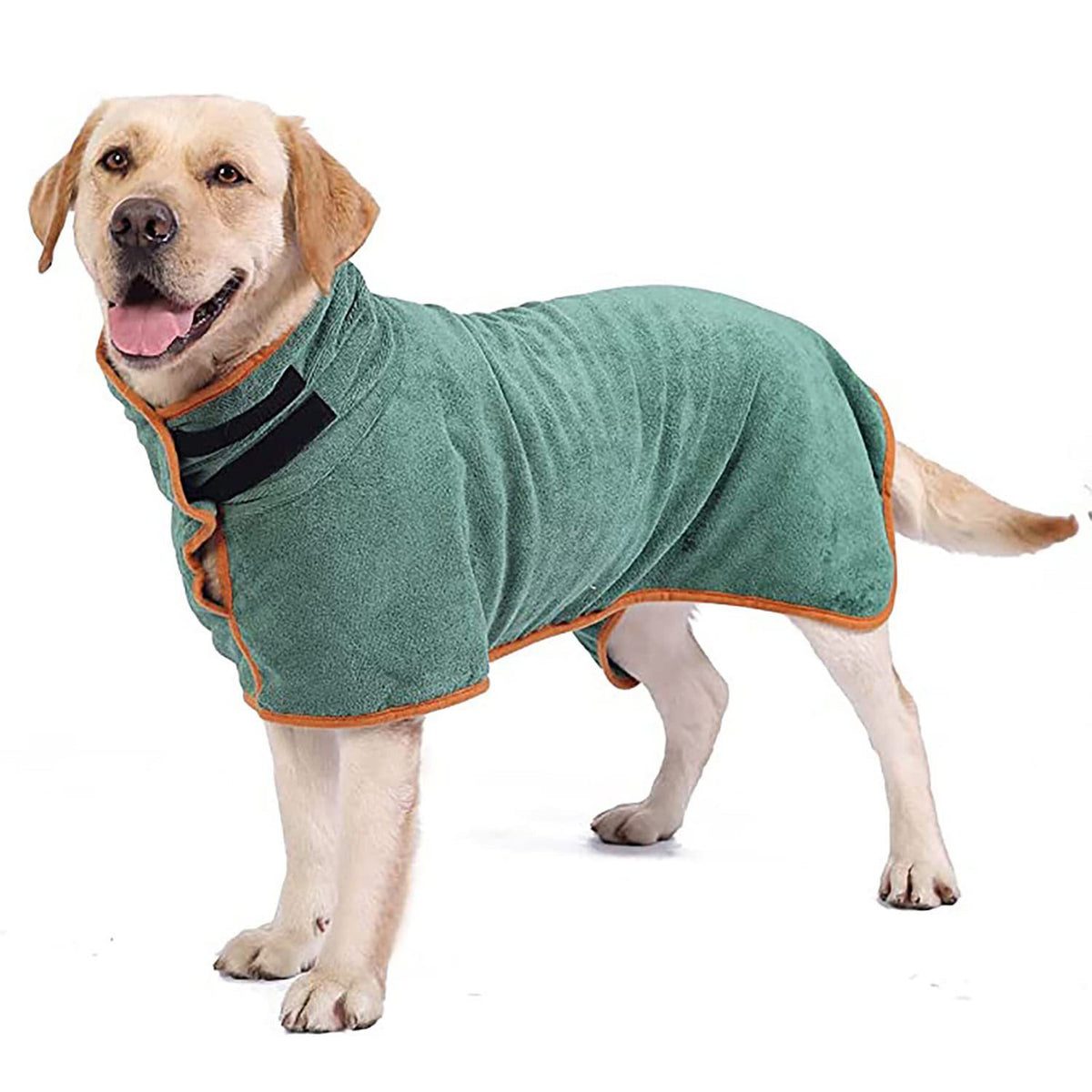 Dog wearing a pet bathrobe drying towel – view 6