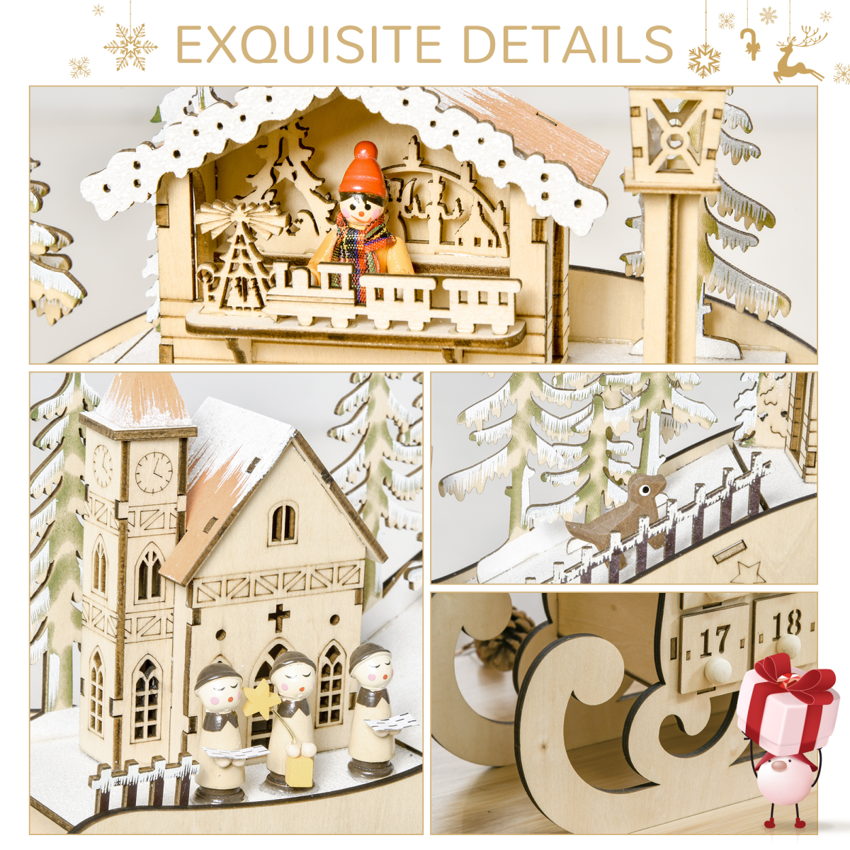 Christmas Advent Calendar 2021 Light Up Wooden Sleigh Countdown Natural