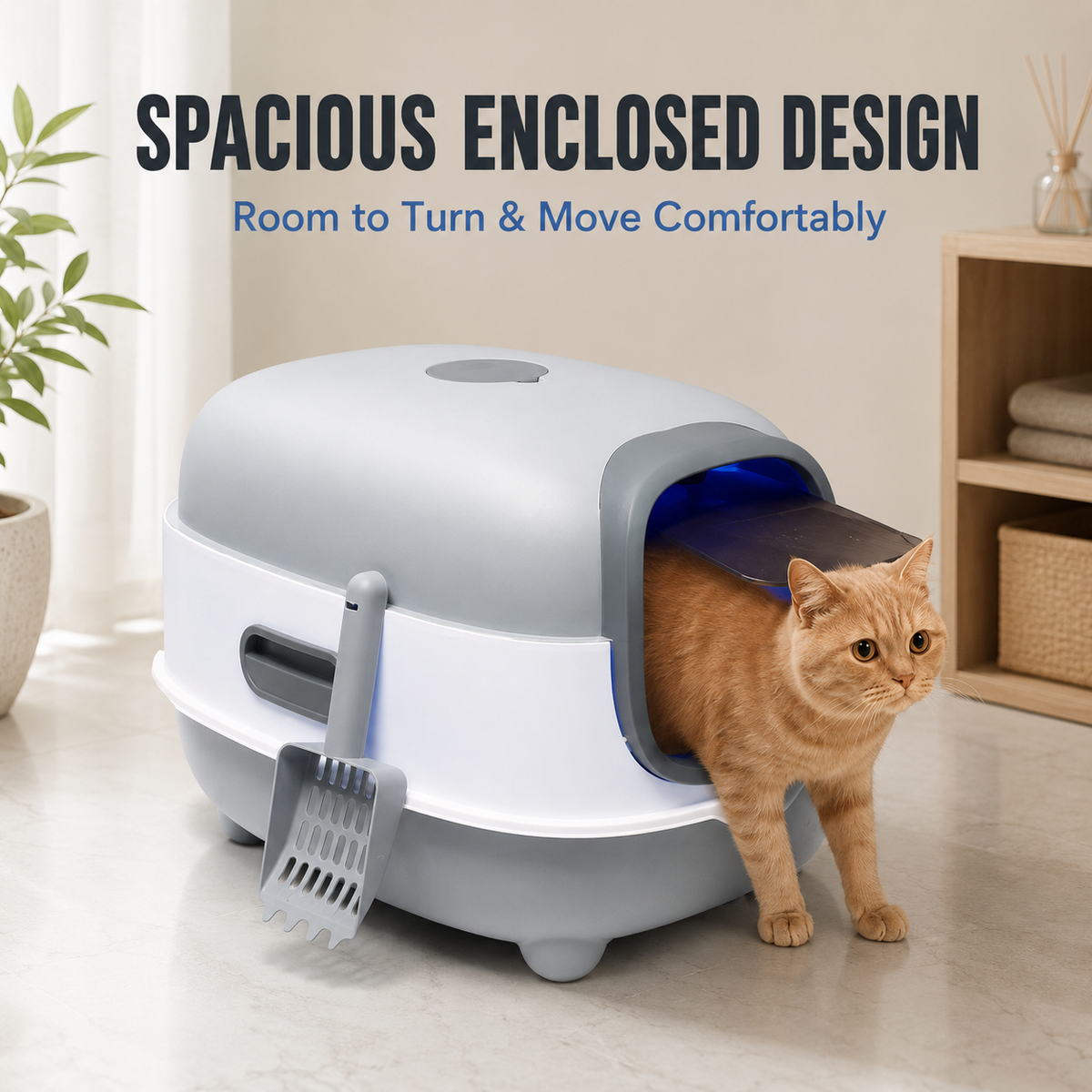 UV Sterilising Enclosed Cat Litter Box with Scoop