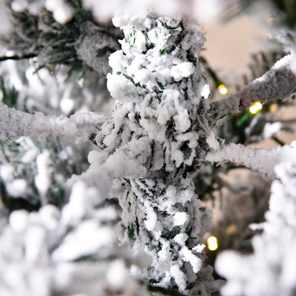6 Feet Prelit Artificial Snow Flocked Christmas Tree Warm LED Light Green White