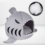 Empty shark-shaped pet bed with soft cotton filling