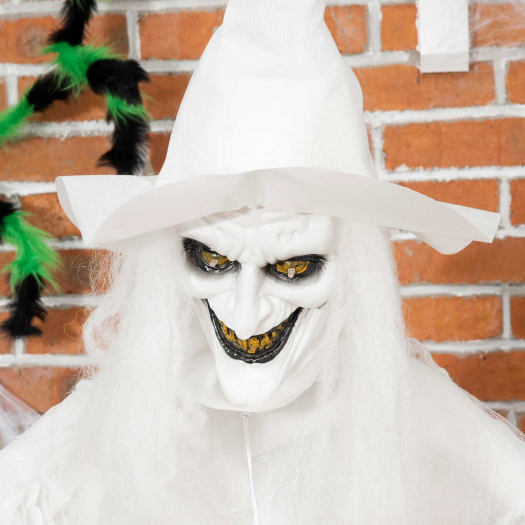 72 Inch Halloween White Witch Holding Pumpkin Skeleton Ghost Motion Lighted Up
