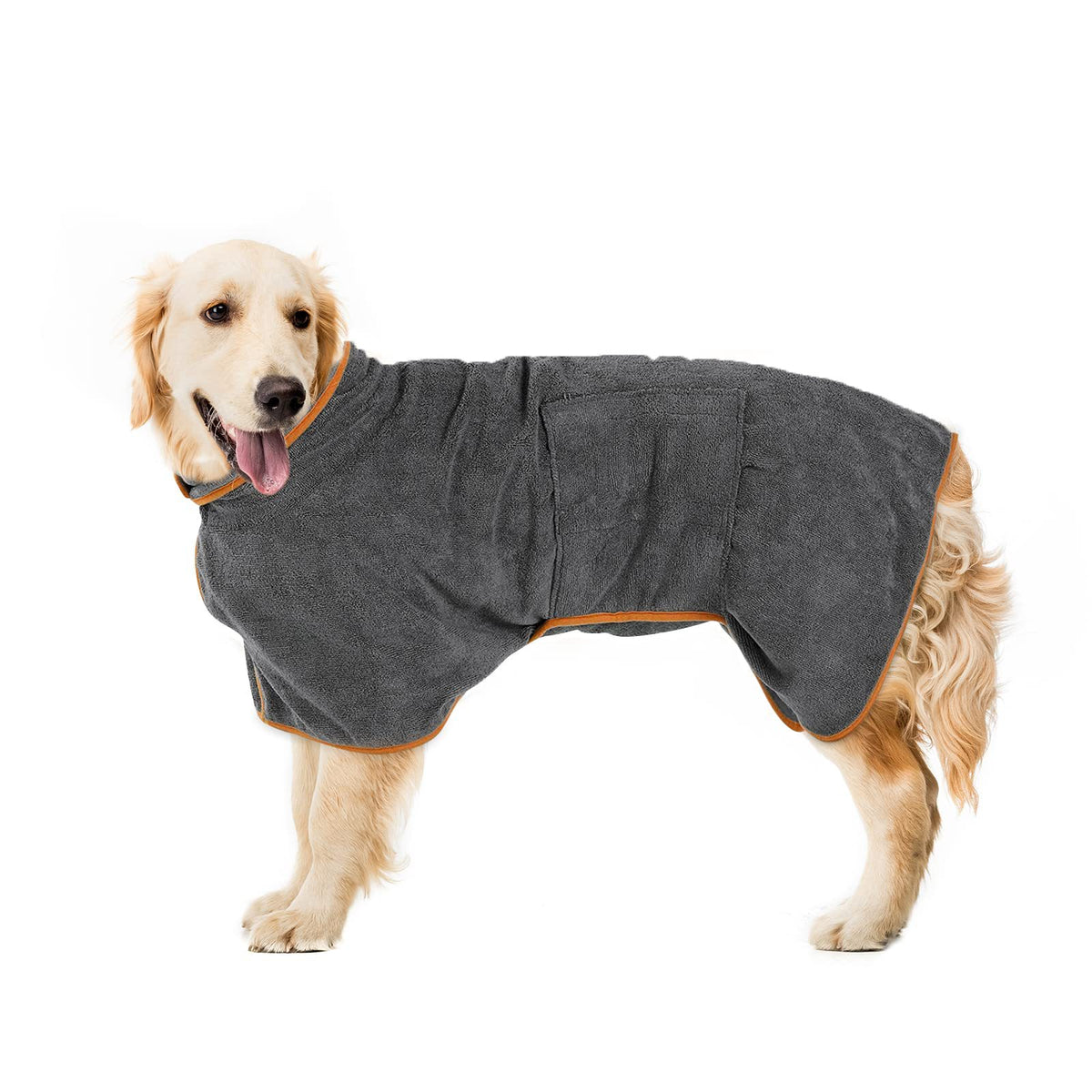 Dog wearing a pet bathrobe drying towel – view 4