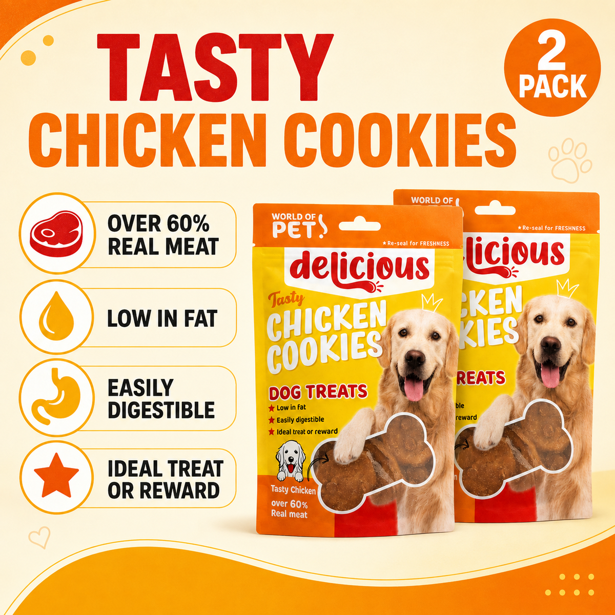 World of Pets Delicious Chicken Cookies Dog Treats – 2 Pack