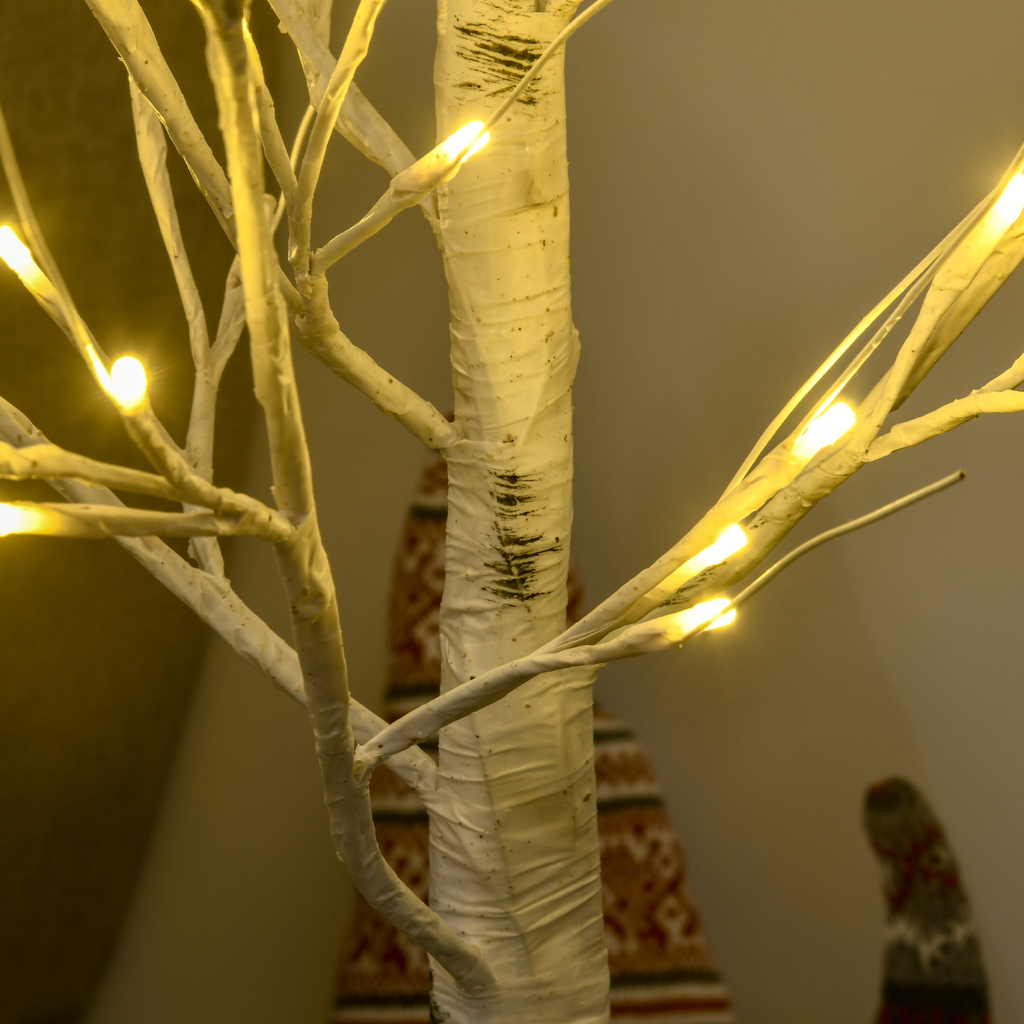HOMCOM 4ft Artificial White Birch Tree Light  72 Warm White Pre-Lit LED Light