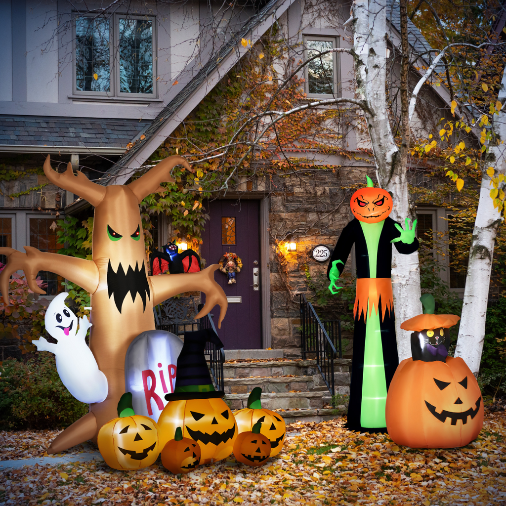 6ft Inflatable Halloween Large Pumpkin Hat with Four Small Pumpkins Blow-Up LED