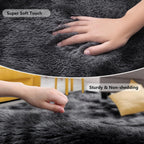 Dark grey fluffy shaggy tie-dye rug – view 3