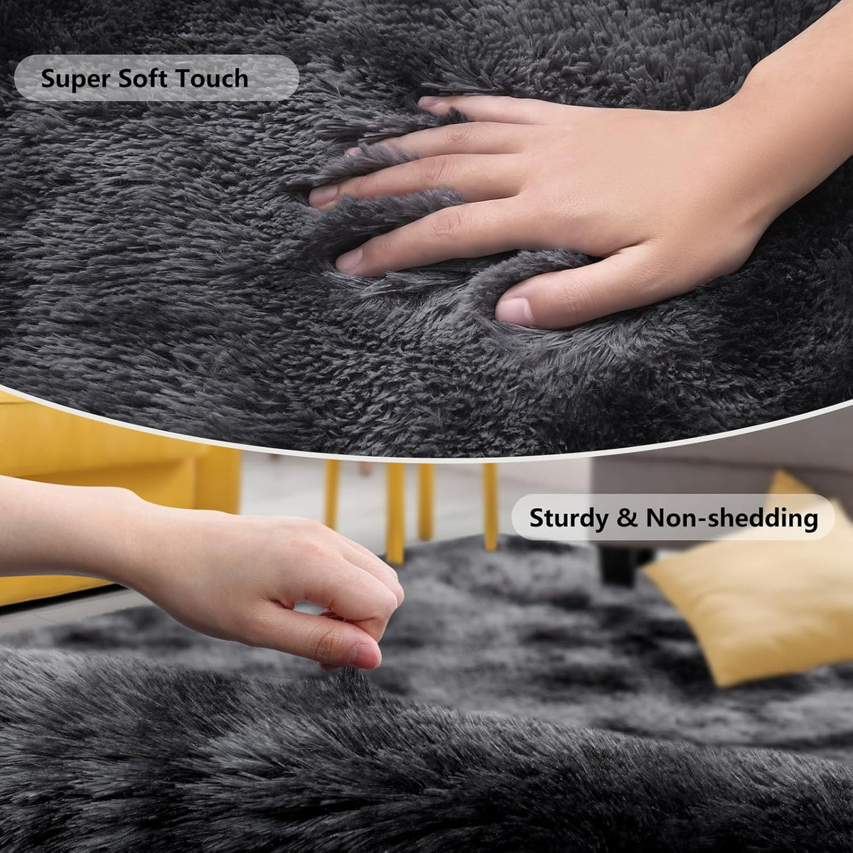 Dark grey fluffy shaggy tie-dye rug – view 3