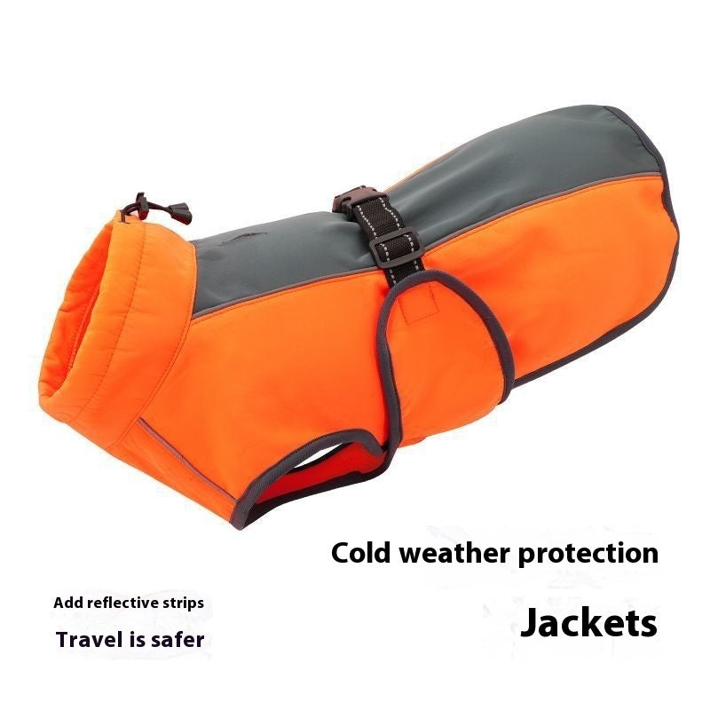 Orange dog winter coat with cold weather protection features