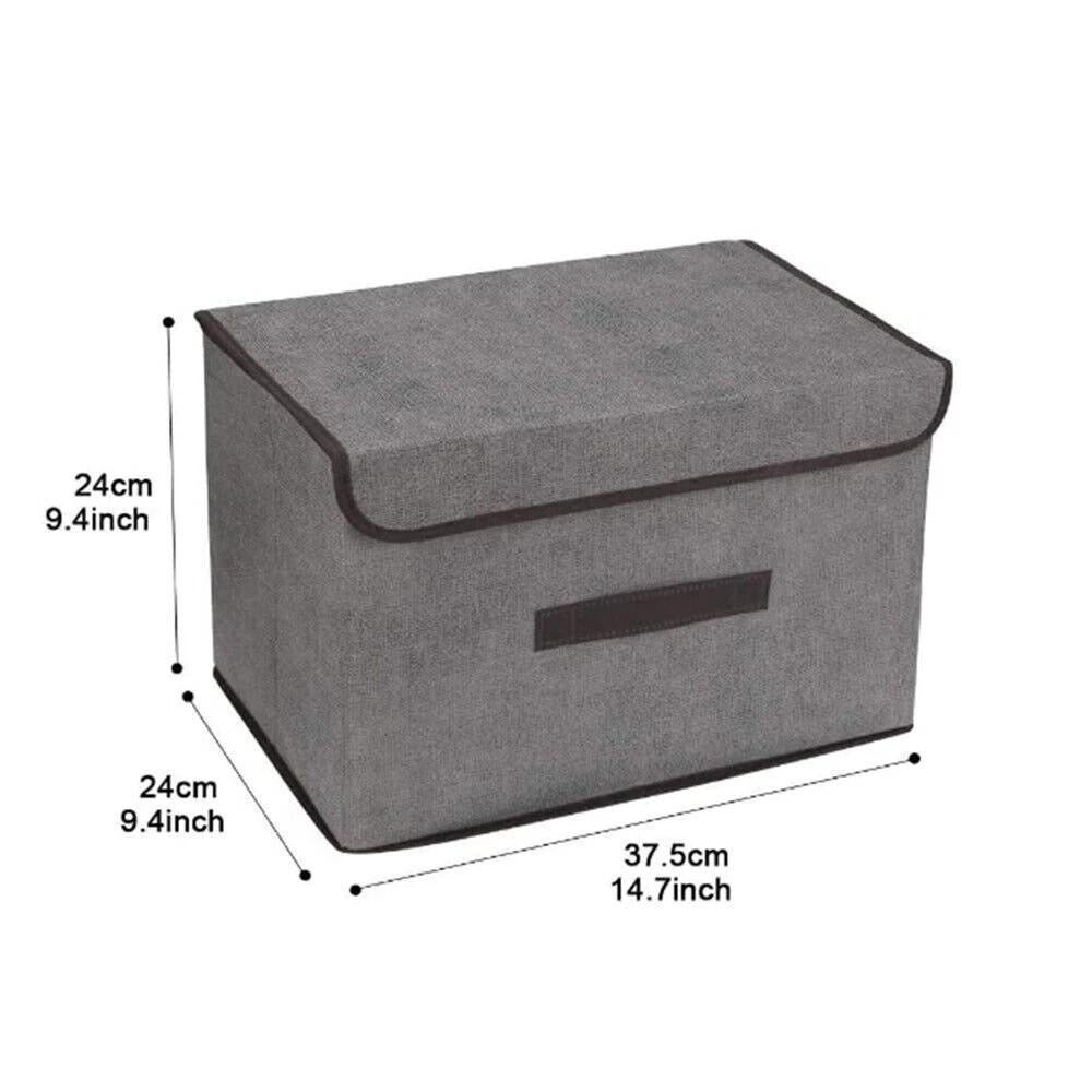 Pack of 3 Foldable Fabric Storage Boxes with Lids & Handles – Grey