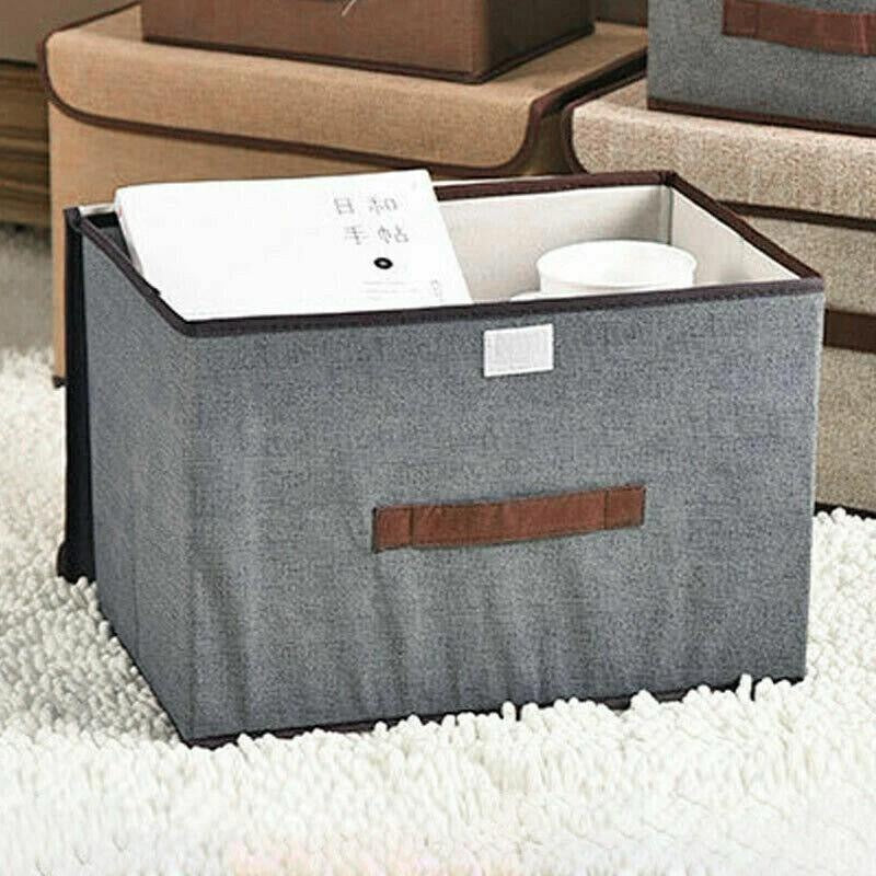 Pack of 3 Foldable Fabric Storage Boxes with Lids & Handles – Grey